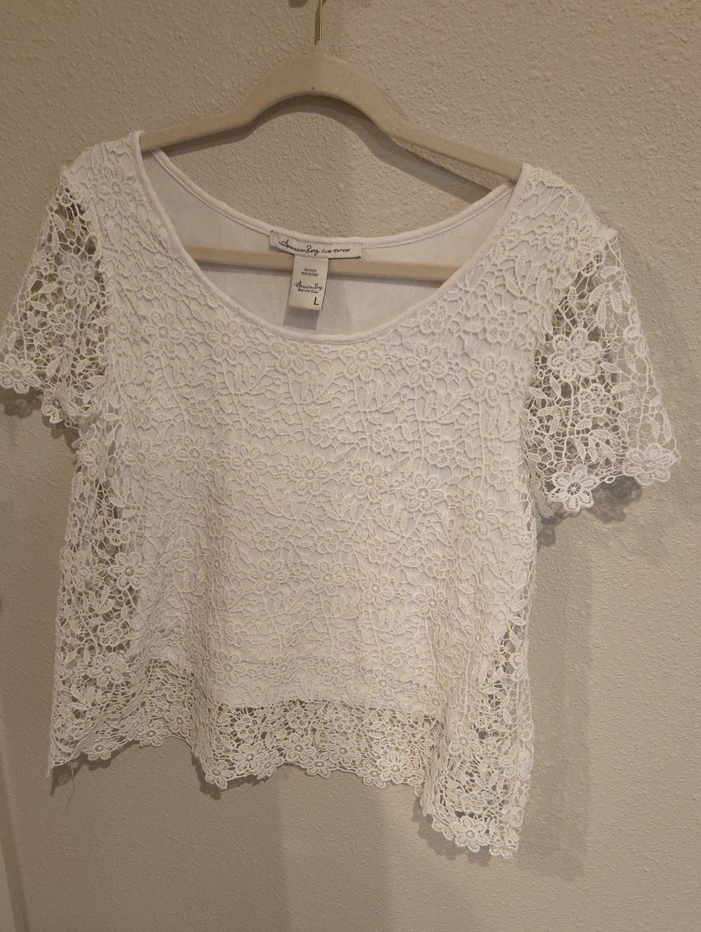 American Rag White Floral Lace Short Sleeve Top